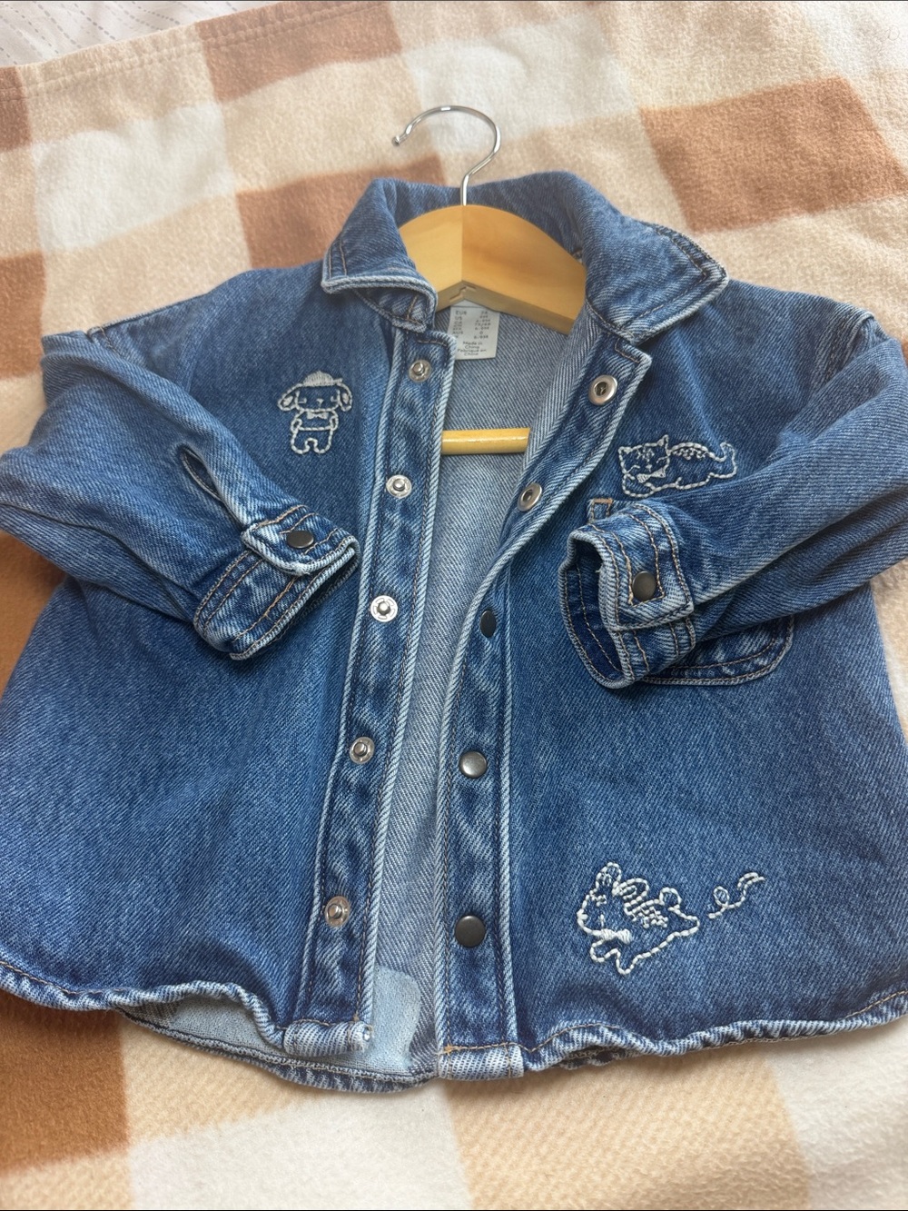 H&M Kids Blue Denim Jacket with Embroidered Animal Patches